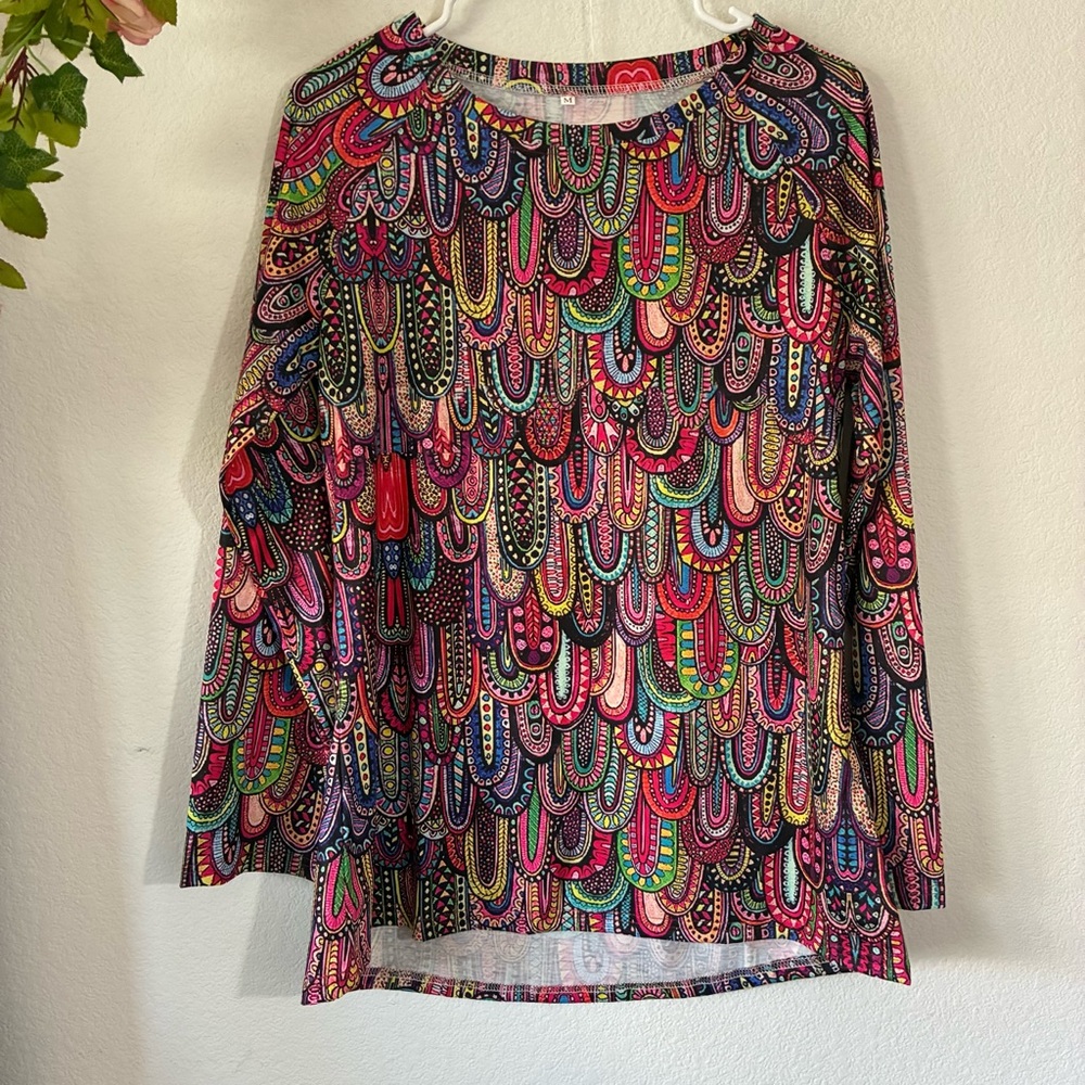 Bohemian Multicolored Long Sleeve Tee, Medium